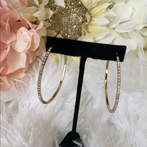2/$20 Gold Tone Rhinestone Gold Hoops
